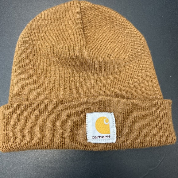 Carhartt Hat Mens Knit Cuffed Beanie Stocking Hat Cap Acrylic Brown A18 One Size - Picture 1 of 5